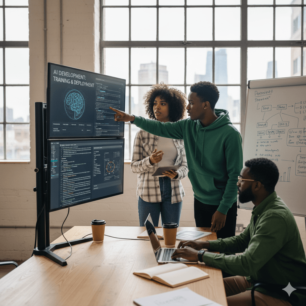 AI development dashboard showing analytics and model performance