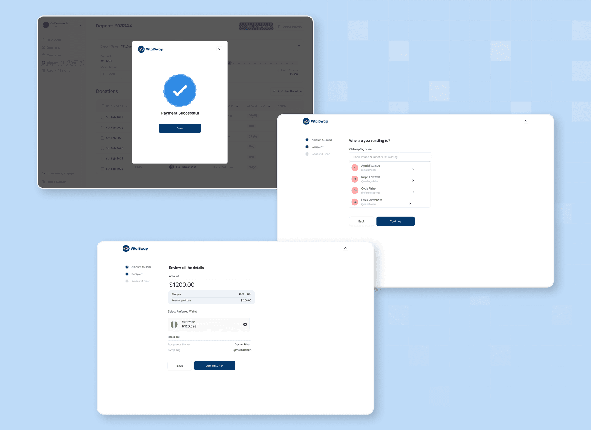 Payment checkout and confirmation screens, from the DK Pay case study