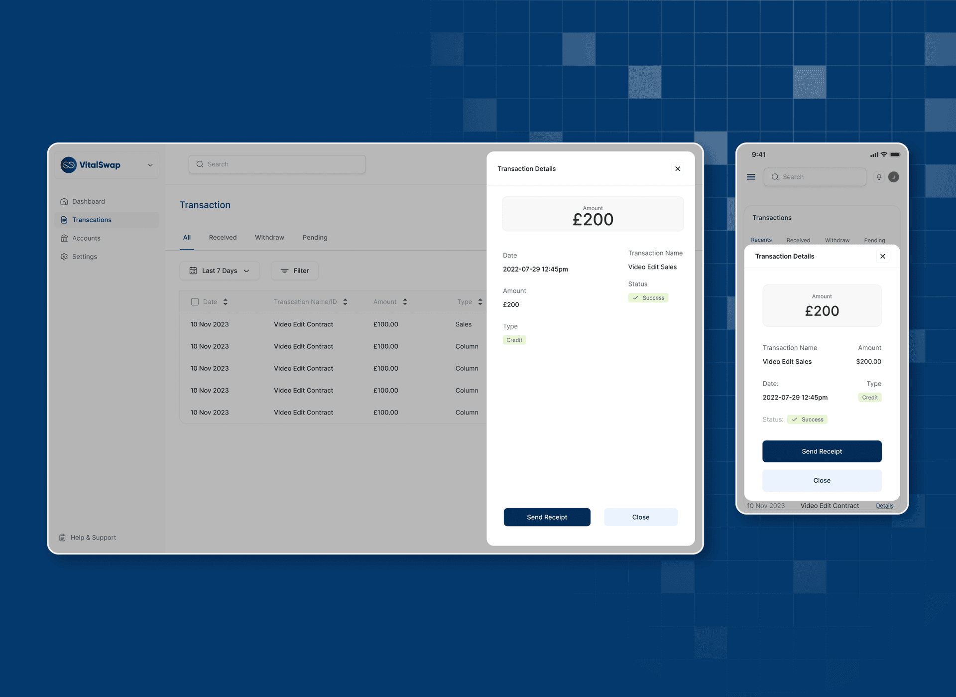 Payment transaction details on a dashboard and phone, from the DK Pay case study