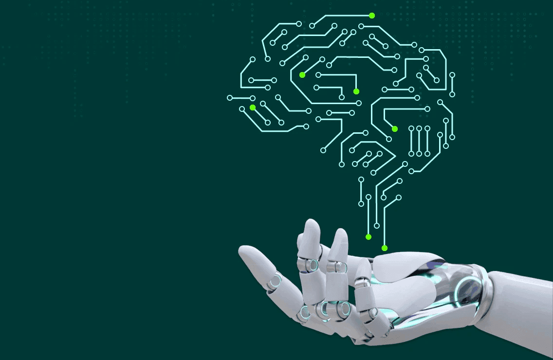 Robotic hand holding a circuit-board brain