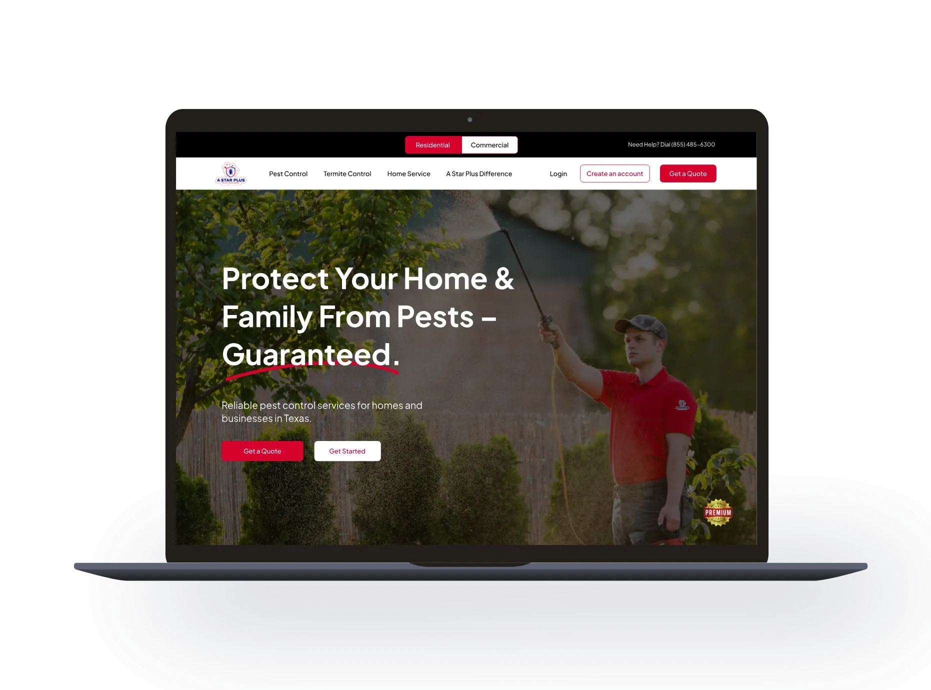 Laptop showing a pest control website homepage