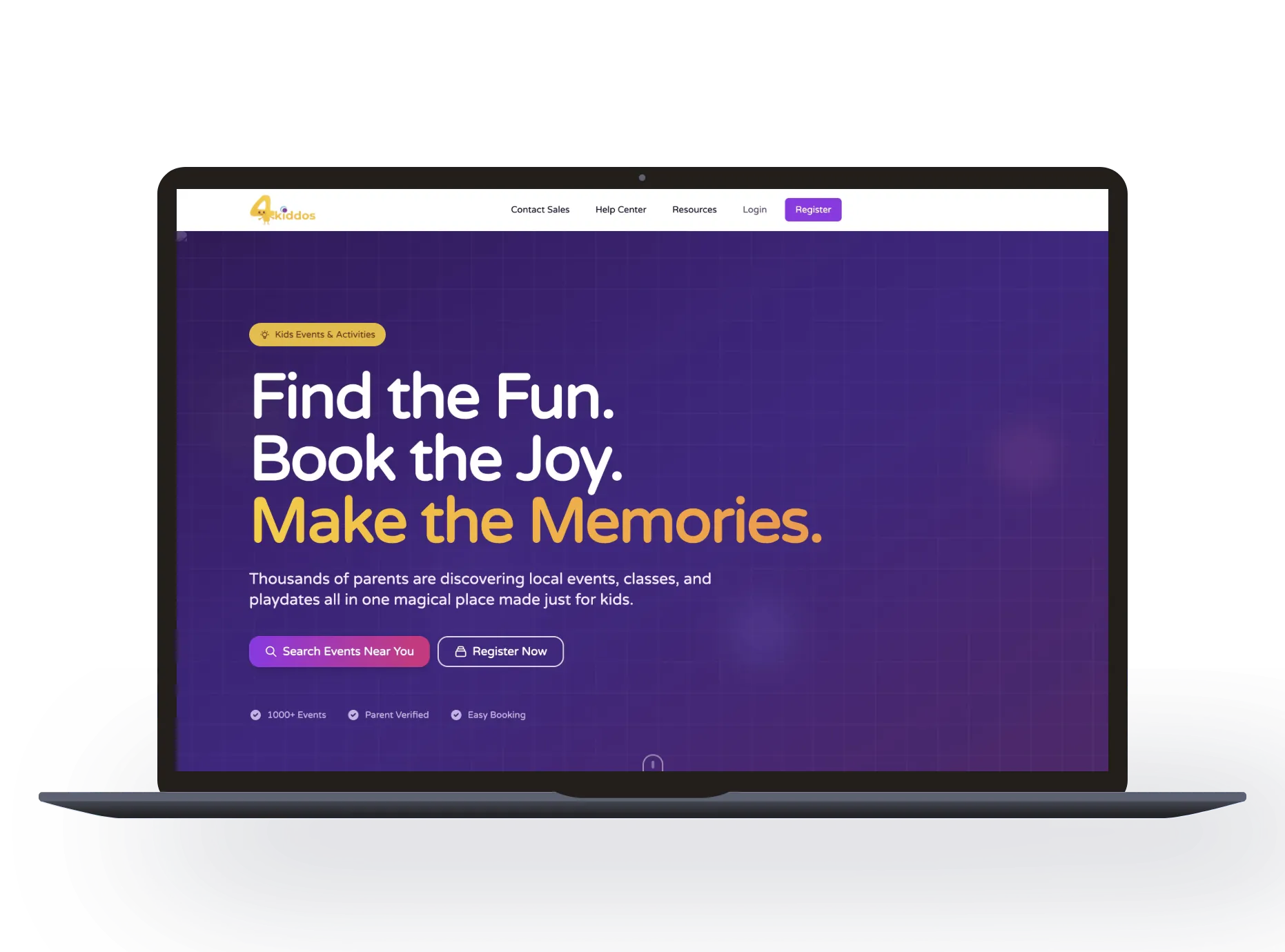 Laptop showing a family events booking website