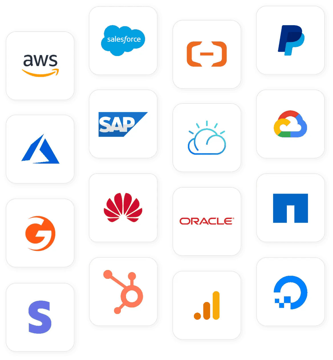Cloud and software partner logos including AWS, Azure, Google Cloud, Oracle, SAP and Salesforce