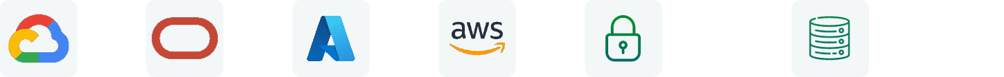 Deployment targets: Google Cloud, Oracle, Azure, AWS, VPC and on-premise