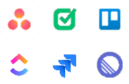 Ticketing tool logos including Asana, Trello, ClickUp and Jira