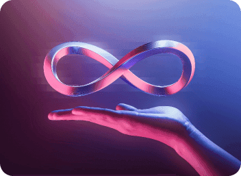 Hand holding a glowing infinity loop