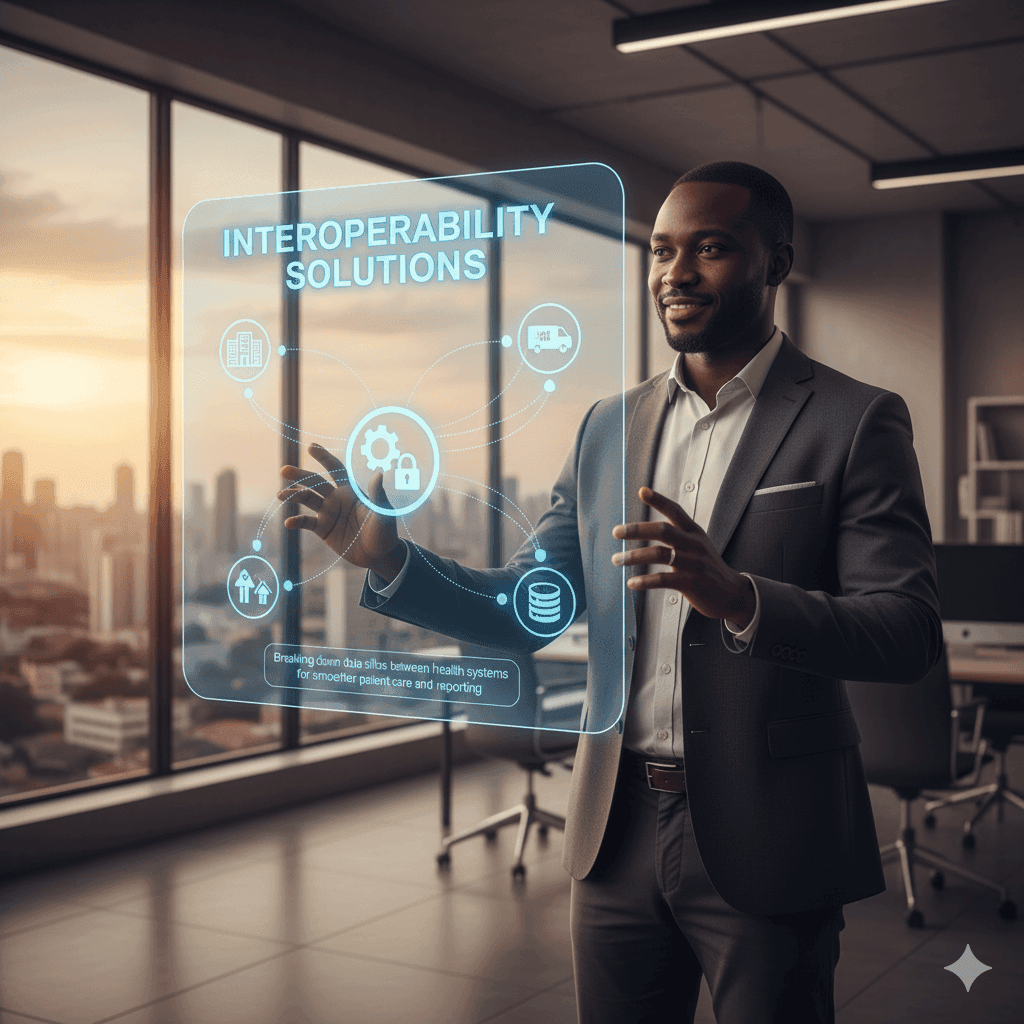 Man interacting with a connected health systems display
