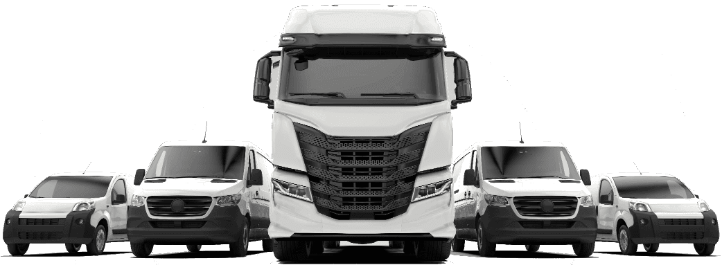 Fleet of white lorries and vans