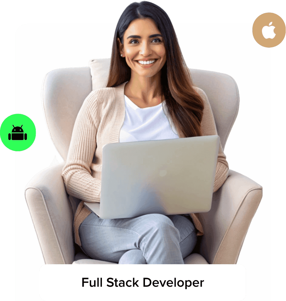 Smiling full stack developer with a laptop