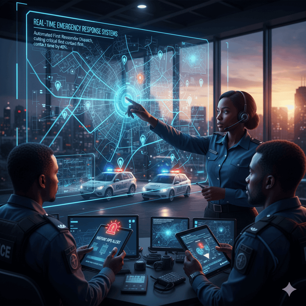 Emergency operators coordinating responders from a real-time control room