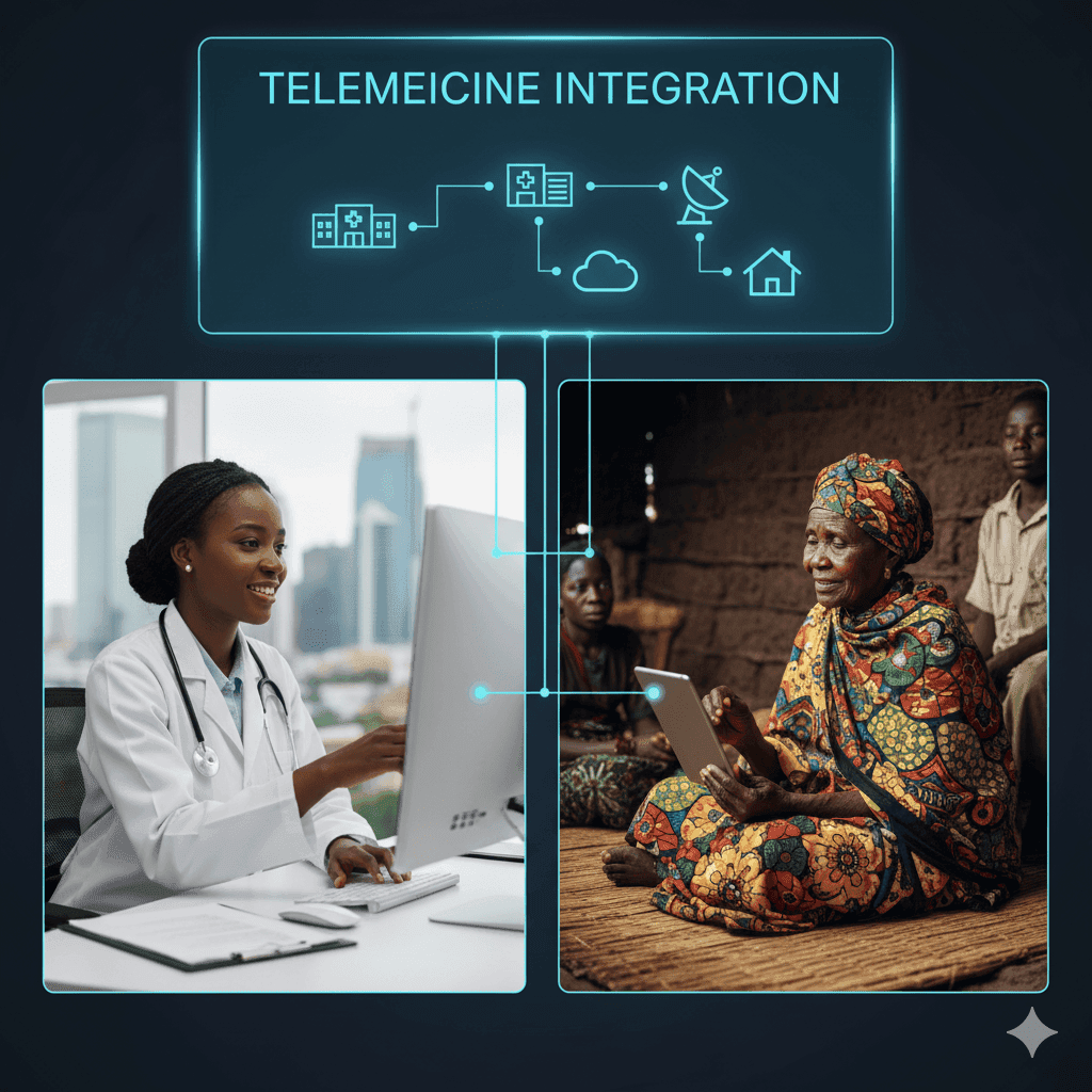 Doctor on a video consultation with a patient at home in a rural village